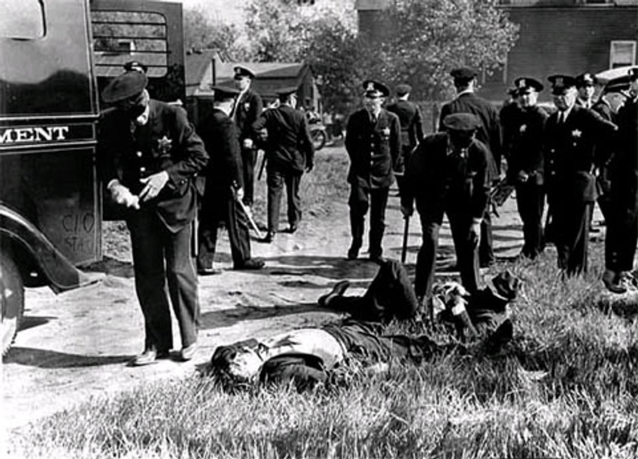 1935: Police at Strutwear Knitting Company strike, Minneapolis.