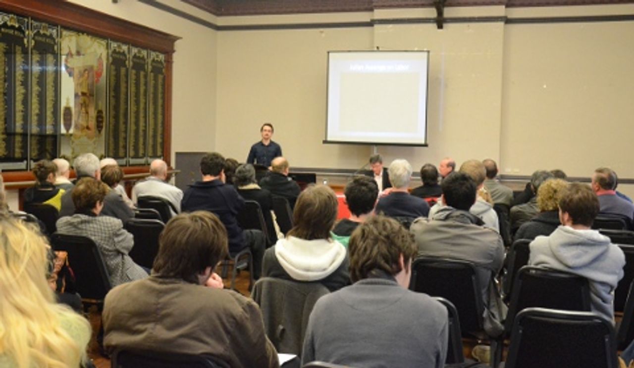 Zac Hambides addressing Sydney meeting